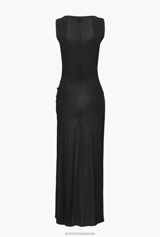 rochii lungi | rochie drapată din jerse cu fante Pinko limuzina neagră B0D081