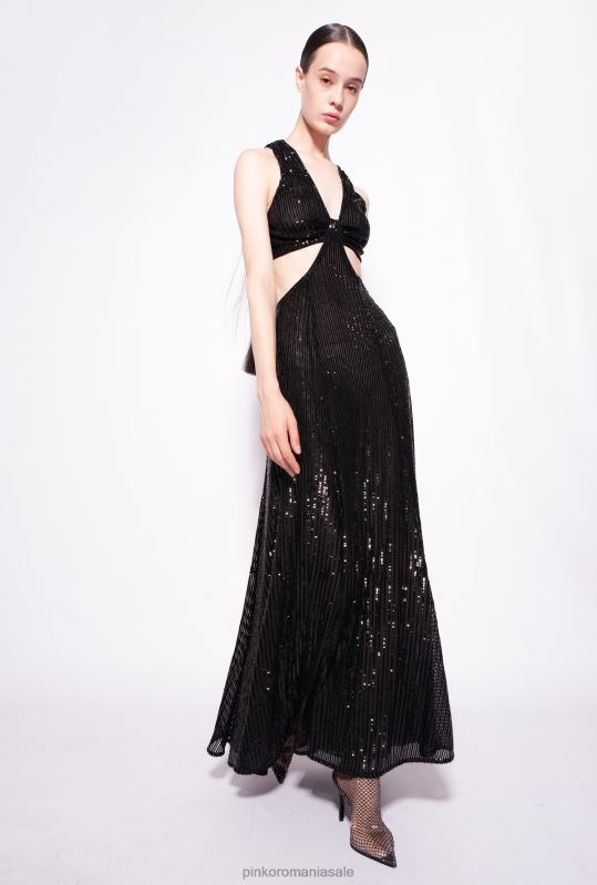 rochii lungi | rochie lungă cu dungi cu paiete peste tot Pinko limuzina neagră B0D08155