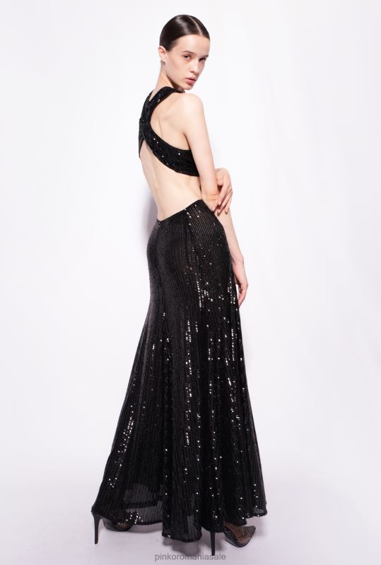 rochii lungi | rochie lungă cu dungi cu paiete peste tot Pinko limuzina neagră B0D08155
