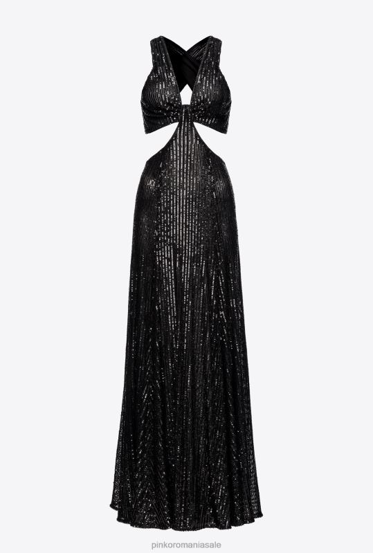 rochii lungi | rochie lungă cu dungi cu paiete peste tot Pinko limuzina neagră B0D08155