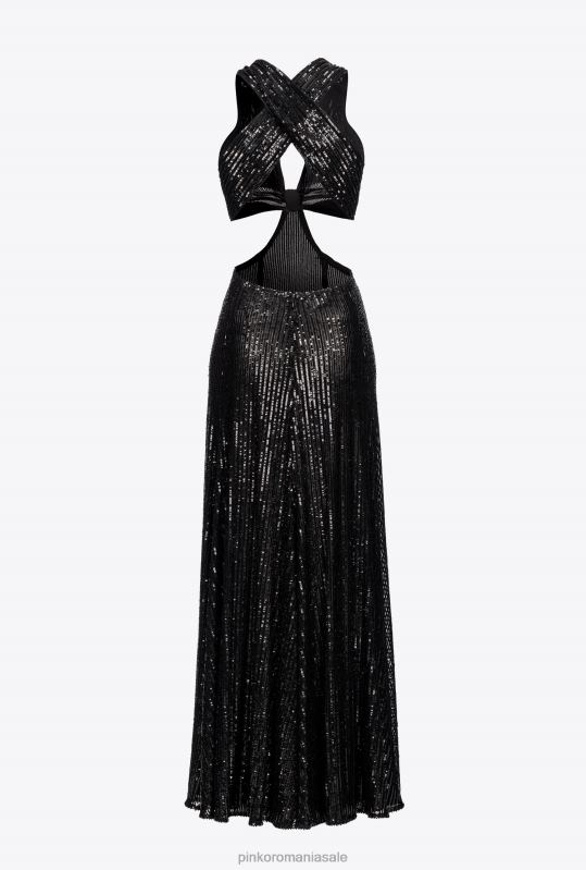 rochii lungi | rochie lungă cu dungi cu paiete peste tot Pinko limuzina neagră B0D08155