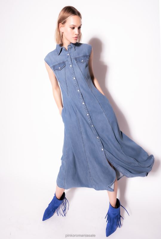rochii lungi | rochie lungă din denim fluidă Pinko spălare mijlocie închisă B0D0854