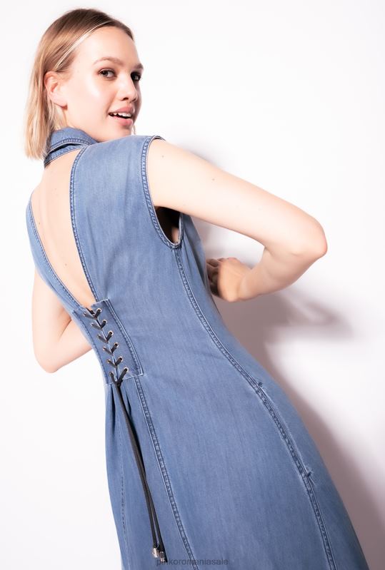 rochii lungi | rochie lungă din denim fluidă Pinko spălare mijlocie închisă B0D0854