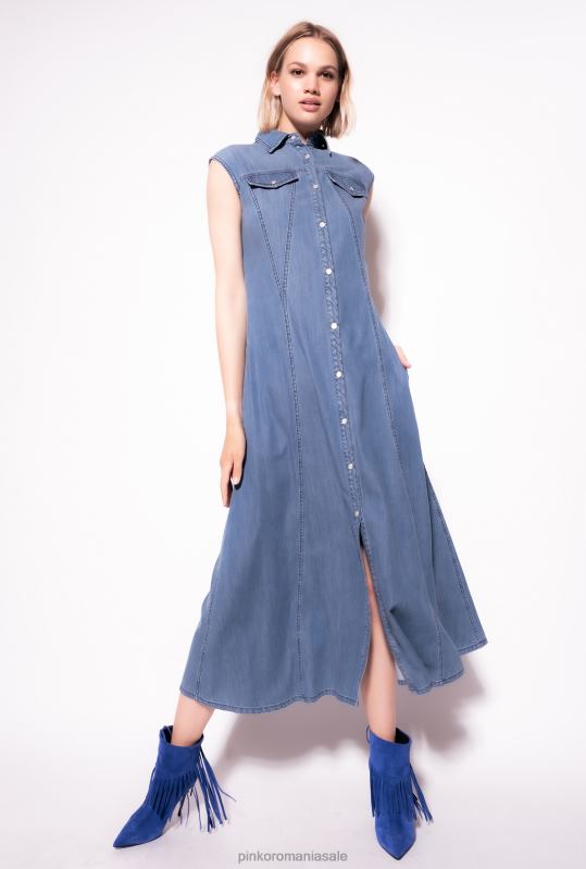rochii lungi | rochie lungă din denim fluidă Pinko spălare mijlocie închisă B0D0854