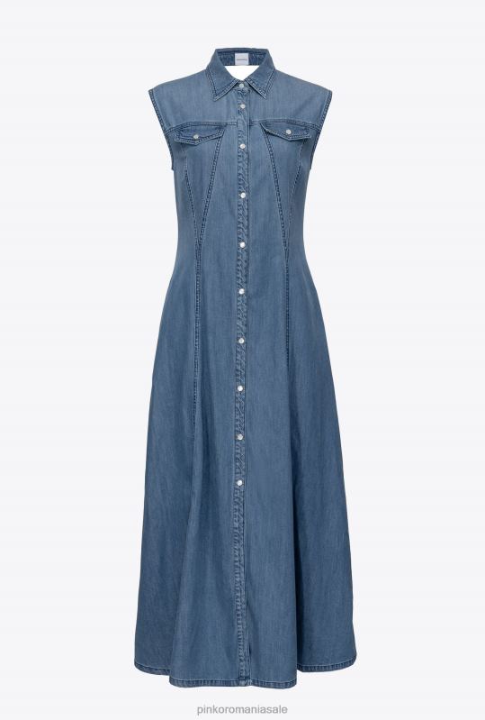 rochii lungi | rochie lungă din denim fluidă Pinko spălare mijlocie închisă B0D0854