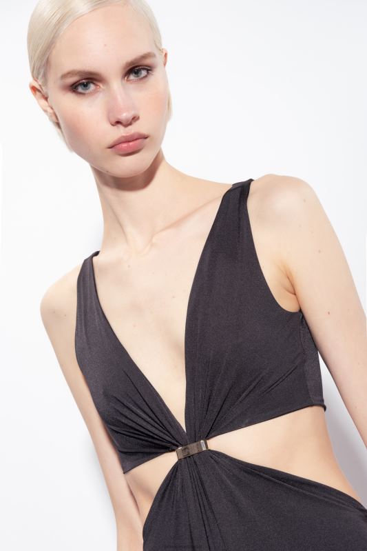 rochii lungi | rochie lunga cu detaliu metalic Pinko limuzina neagră B0D0835