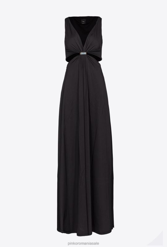 rochii lungi | rochie lunga cu detaliu metalic Pinko limuzina neagră B0D0835