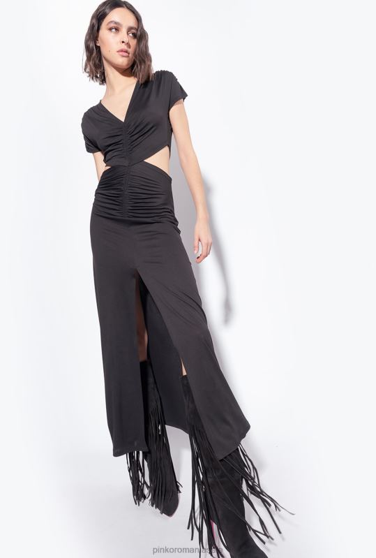 rochii lungi | rochie lunga cu laturile deschise Pinko limuzina neagră B0D089
