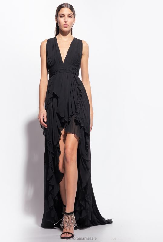 rochii lungi | rochie lunga cu volane Pinko limuzina neagră B0D08186