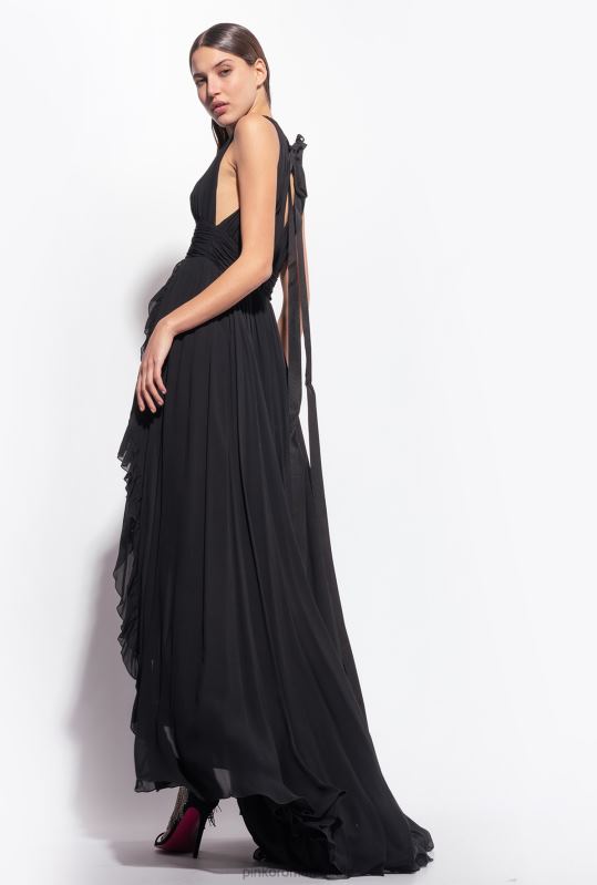 rochii lungi | rochie lunga cu volane Pinko limuzina neagră B0D08186