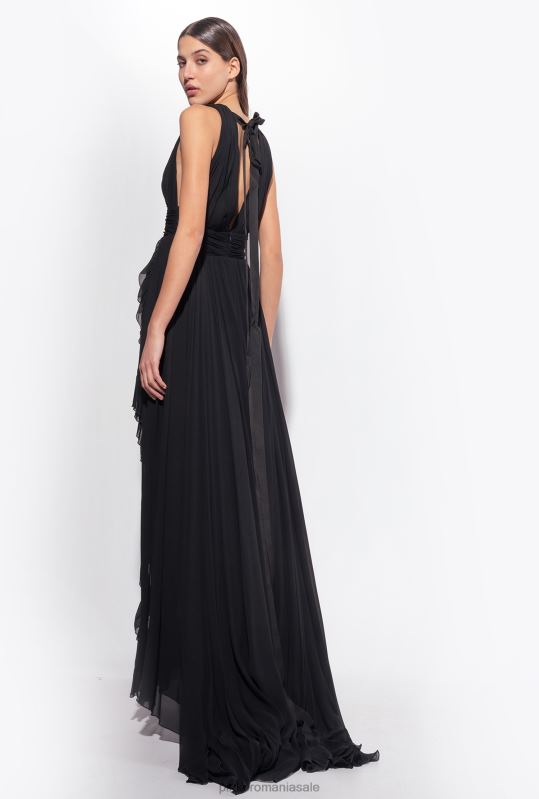 rochii lungi | rochie lunga cu volane Pinko limuzina neagră B0D08186