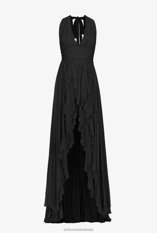 rochii lungi | rochie lunga cu volane Pinko limuzina neagră B0D08186