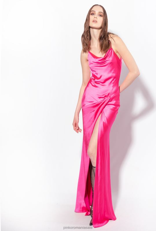 rochii lungi | rochie lunga din satin cu detaliu inel Pinko violet fucsia B0D0847