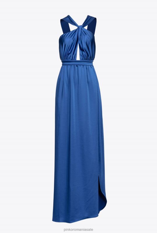rochii lungi | rochie lunga din satin cu fanta Pinko albastru B0D0849