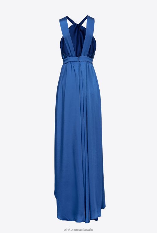 rochii lungi | rochie lunga din satin cu fanta Pinko albastru B0D0849