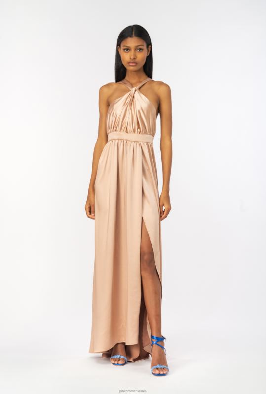 rochii lungi | rochie lunga din satin cu fanta Pinko cameo roz B0D0850
