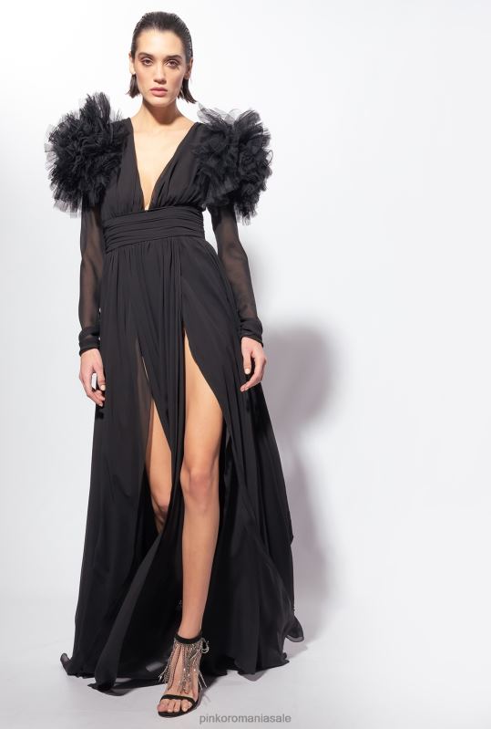 rochii lungi | rochie lunga din sifon si tul Pinko limuzina neagră B0D08187