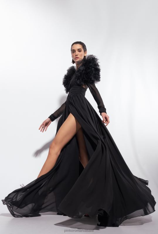 rochii lungi | rochie lunga din sifon si tul Pinko limuzina neagră B0D08187