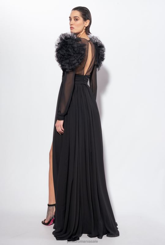 rochii lungi | rochie lunga din sifon si tul Pinko limuzina neagră B0D08187