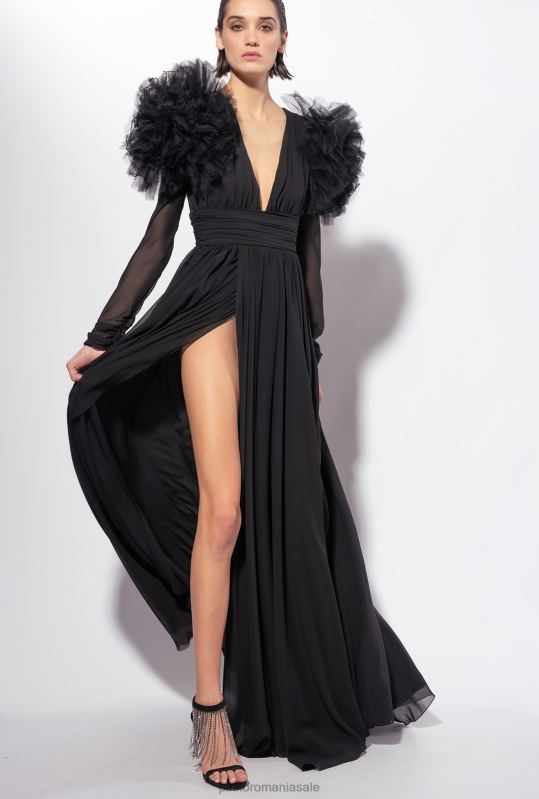 rochii lungi | rochie lunga din sifon si tul Pinko limuzina neagră B0D08187