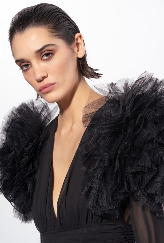 rochii lungi | rochie lunga din sifon si tul Pinko limuzina neagră B0D08187
