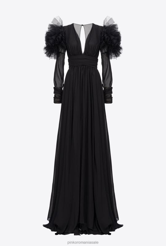 rochii lungi | rochie lunga din sifon si tul Pinko limuzina neagră B0D08187