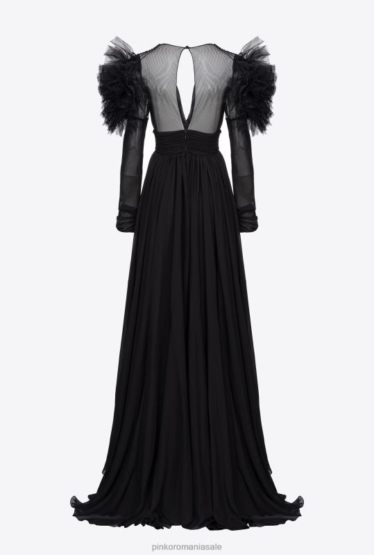rochii lungi | rochie lunga din sifon si tul Pinko limuzina neagră B0D08187