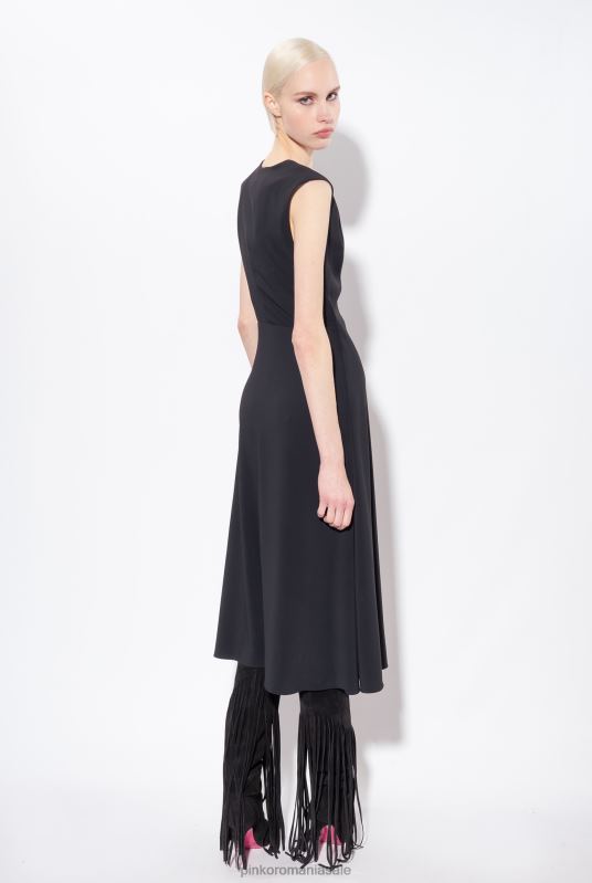 rochii lungi | rochie midi din crepon elastic Pinko limuzina neagră B0D0870