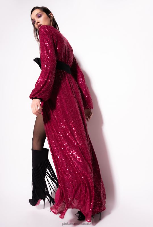 rochii lungi | rochie înfăşurată cu paiete Pinko fucsia/gri B0D08196