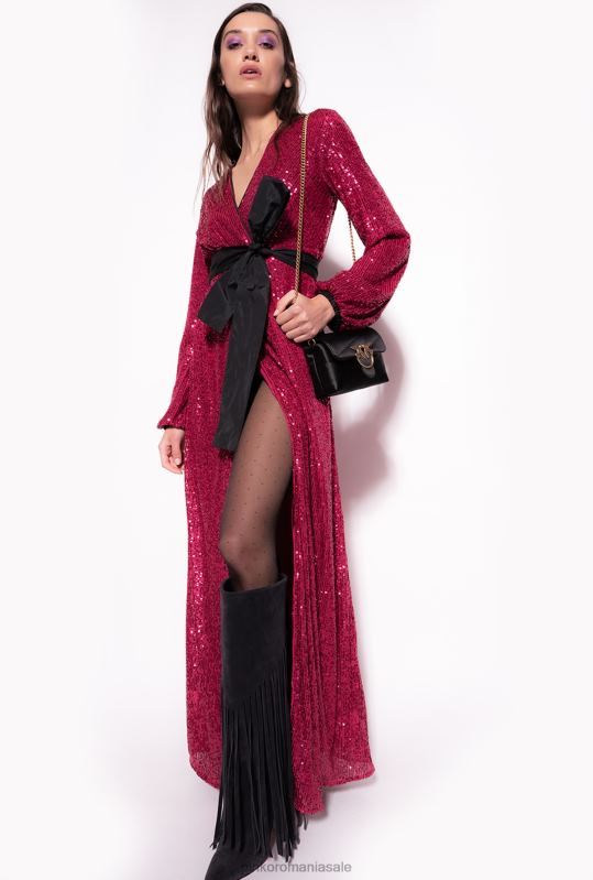 rochii lungi | rochie înfăşurată cu paiete Pinko fucsia/gri B0D08196