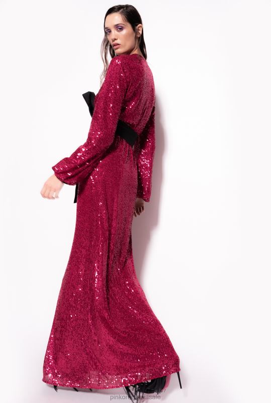 rochii lungi | rochie înfăşurată cu paiete Pinko fucsia/gri B0D08196
