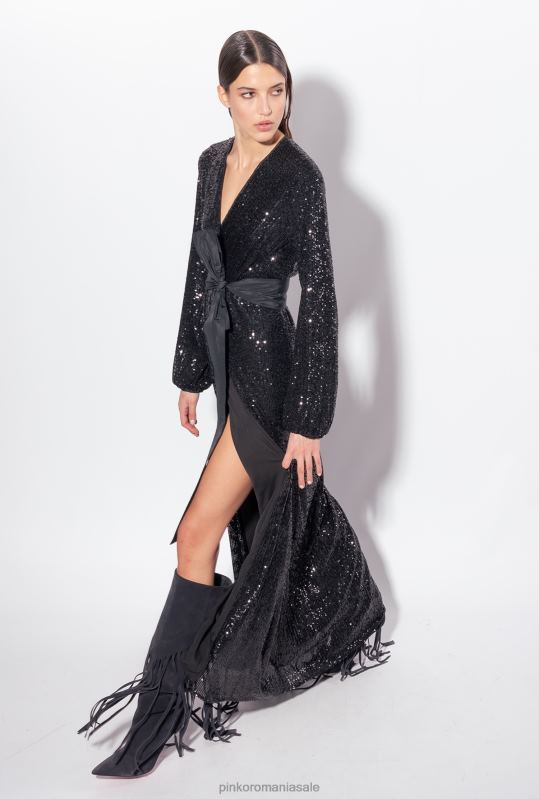 rochii lungi | rochie înfăşurată cu paiete Pinko limuzina neagră B0D08197