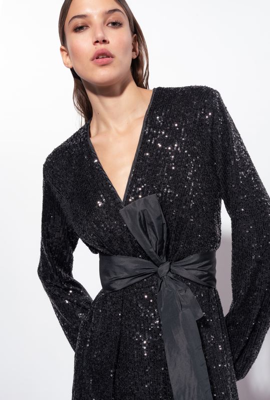 rochii lungi | rochie înfăşurată cu paiete Pinko limuzina neagră B0D08197