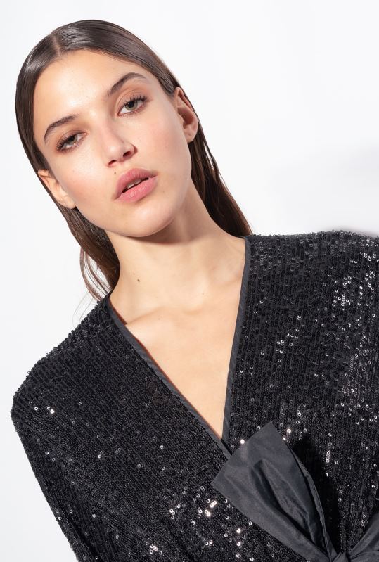 rochii lungi | rochie înfăşurată cu paiete Pinko limuzina neagră B0D08197