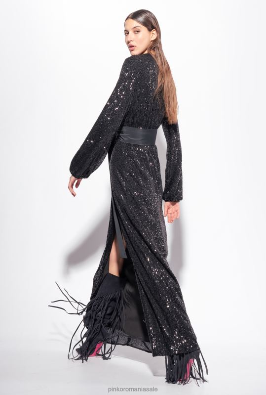 rochii lungi | rochie înfăşurată cu paiete Pinko limuzina neagră B0D08197