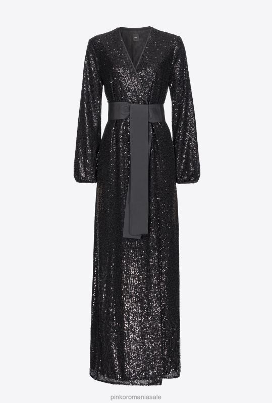 rochii lungi | rochie înfăşurată cu paiete Pinko limuzina neagră B0D08197