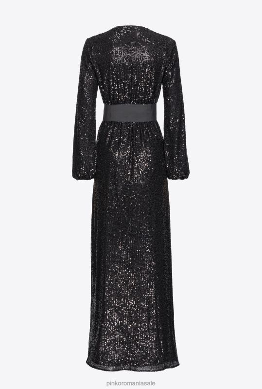 rochii lungi | rochie înfăşurată cu paiete Pinko limuzina neagră B0D08197