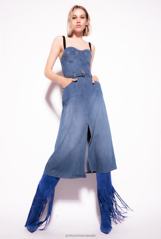 rochii de lungime mijlocie | rochie bustieră din denim Pinko spălare mijlocie închisă B0D0856