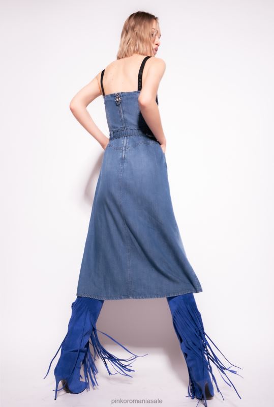 rochii de lungime mijlocie | rochie bustieră din denim Pinko spălare mijlocie închisă B0D0856
