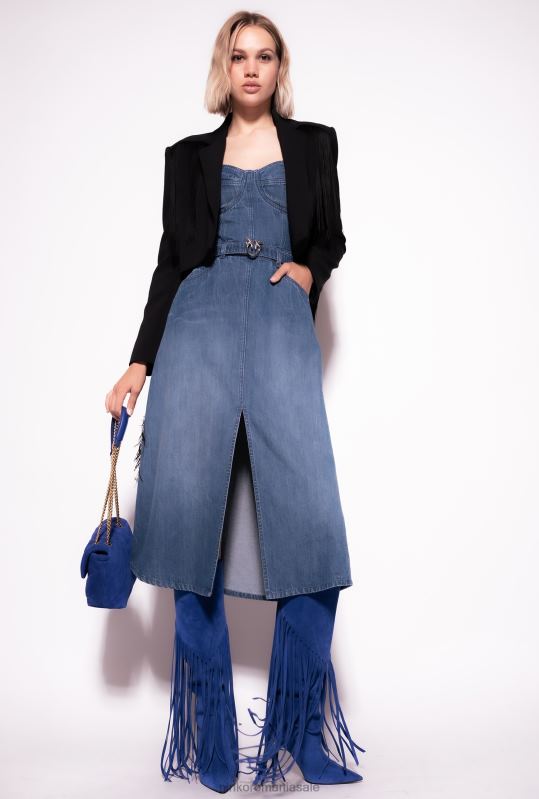 rochii de lungime mijlocie | rochie bustieră din denim Pinko spălare mijlocie închisă B0D0856