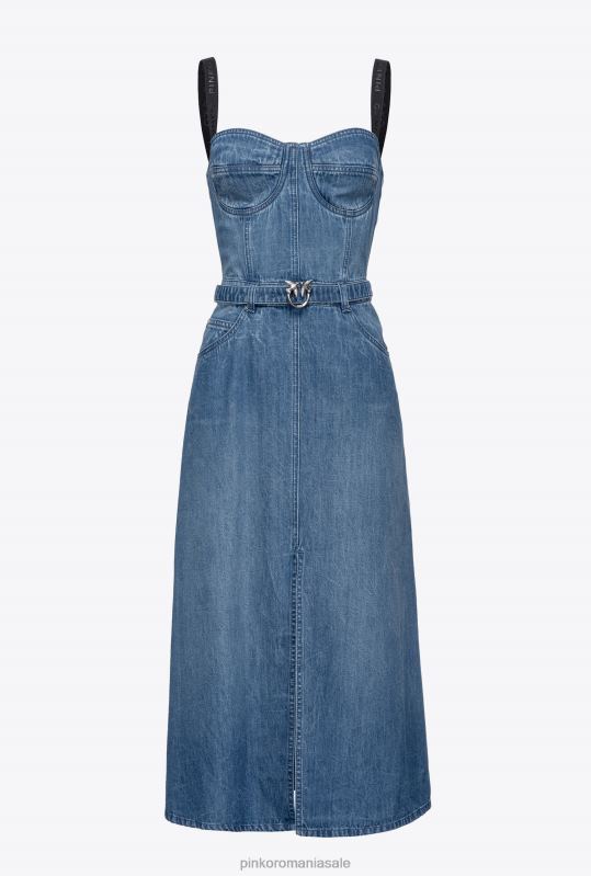 rochii de lungime mijlocie | rochie bustieră din denim Pinko spălare mijlocie închisă B0D0856