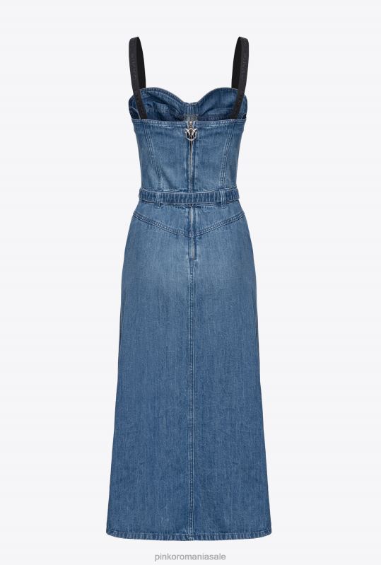 rochii de lungime mijlocie | rochie bustieră din denim Pinko spălare mijlocie închisă B0D0856
