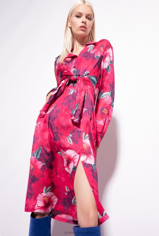 rochii de lungime mijlocie | rochie cămașă cu imprimeu hibiscus Pinko multi. fucsia/roz B0D08145