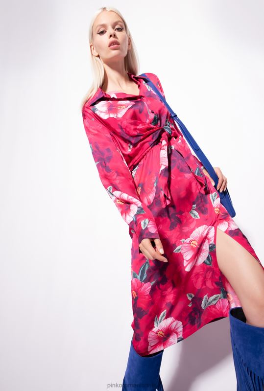 rochii de lungime mijlocie | rochie cămașă cu imprimeu hibiscus Pinko multi. fucsia/roz B0D08145