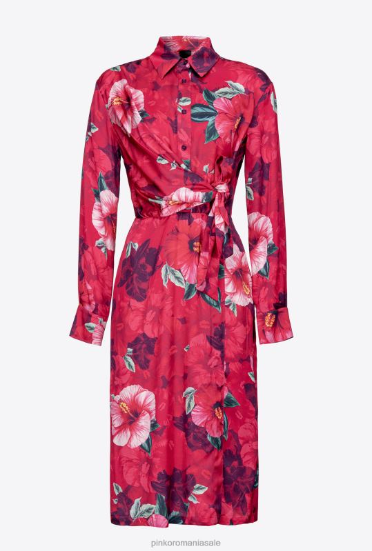 rochii de lungime mijlocie | rochie cămașă cu imprimeu hibiscus Pinko multi. fucsia/roz B0D08145