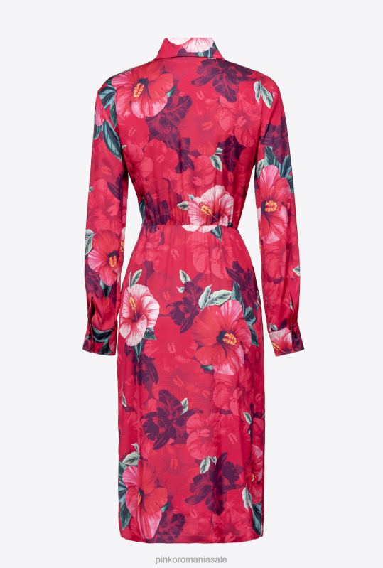 rochii de lungime mijlocie | rochie cămașă cu imprimeu hibiscus Pinko multi. fucsia/roz B0D08145
