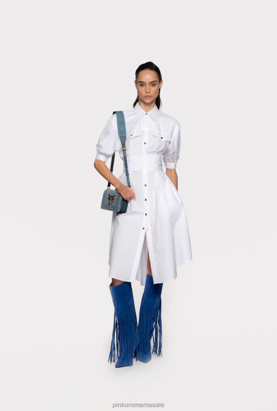 rochii de lungime mijlocie | rochie cămașă din popelin de bumbac cu eșarcă Pinko alb strălucitor B0D0841