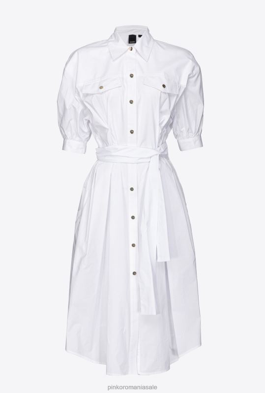 rochii de lungime mijlocie | rochie cămașă din popelin de bumbac cu eșarcă Pinko alb strălucitor B0D0841