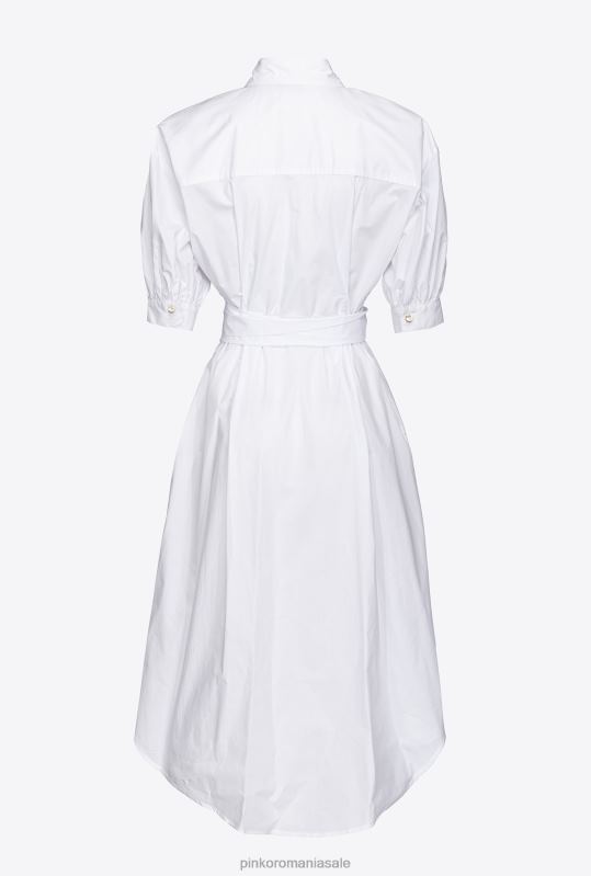 rochii de lungime mijlocie | rochie cămașă din popelin de bumbac cu eșarcă Pinko alb strălucitor B0D0841