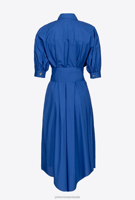 rochii de lungime mijlocie | rochie cămașă din popelin de bumbac cu eșarcă Pinko albastru B0D0840